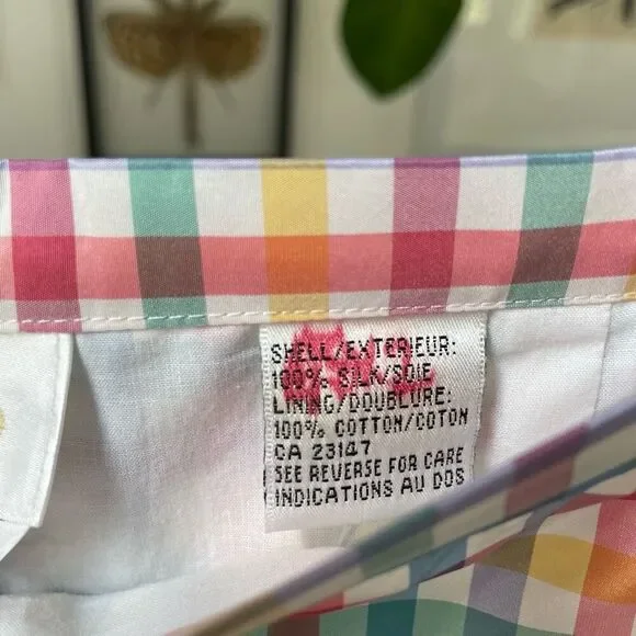 Talbots 100% Silk Ankle Crop Colorful Plaid Pants 14 - Picture 5 of 5